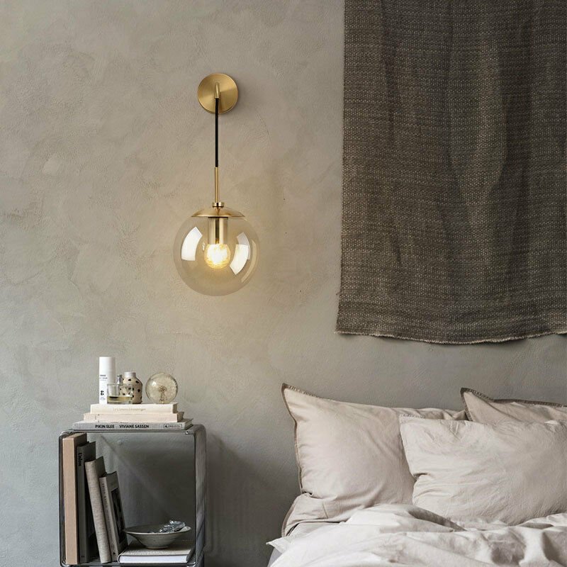 Vintage-Industrie-Wandleuchte mit 15 cm Durchmesser und Glaskugel, Retro-Stil, bernsteinfarben (Bernstein)