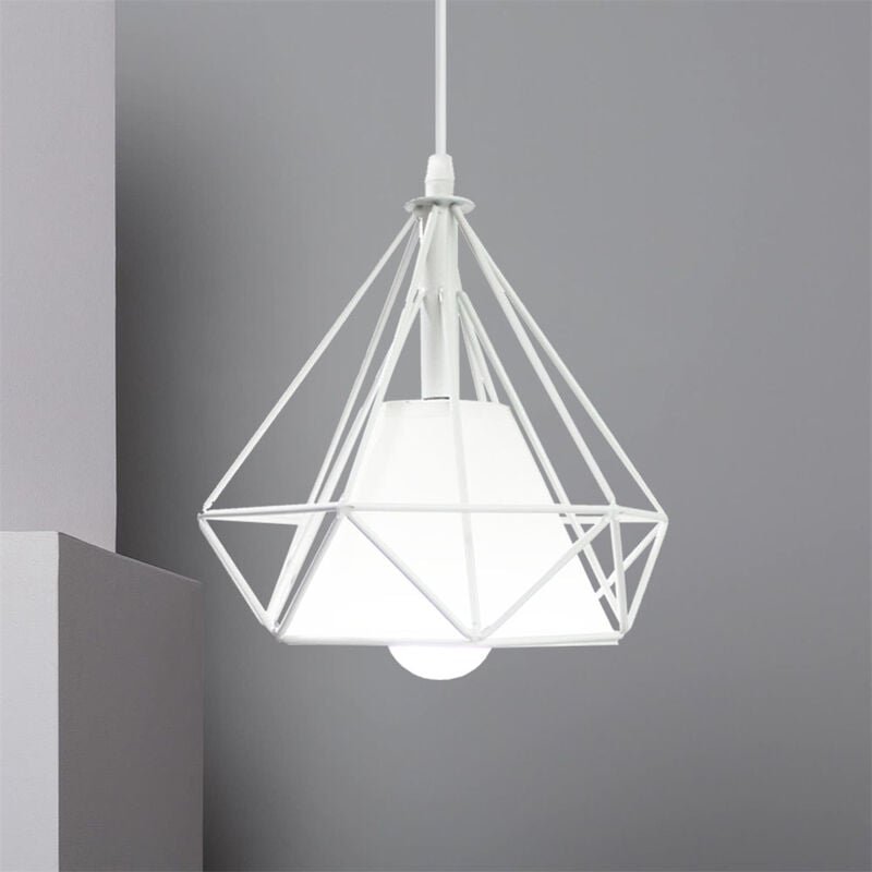 Pendelleuchte Diamant, Industri Stil Hängelampe mit Lampenschirm, Kronleuchter mit Ø20cm Eisen Käfig Edison E27 Fassung ...