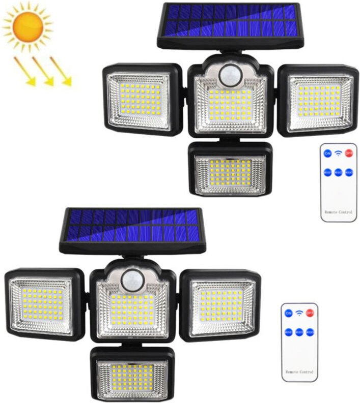2 Stück Solar-Sicherheitsleuchten: Wasserdichter LED-Flutlichtstrahler mit Bewegungsmelder und Fernbedienung