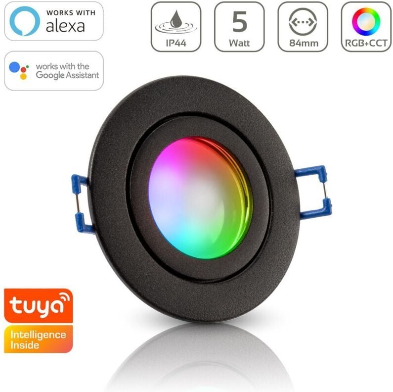 Einbauspot IP44 rund starr - Farbe: schwarz - LED Leuchtmittel: GU10 5W RGB+CCT Smart Tuya