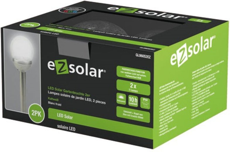 Mehrfarbige Solarleuchten Pack von 2 Weiß Kalt 2 Lumen - Ezsolar