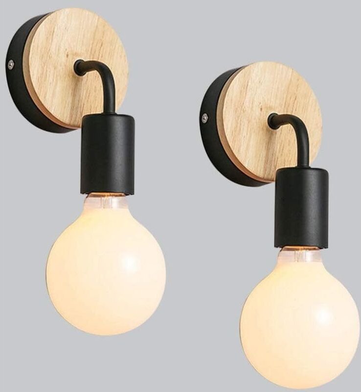 PCS Wandleuchte aus Schmiedeeisen E27 60W Moderne Holzwandleuchte Nachttisch-Leselampe für Wohnzimmer Schlafzimmer Innen...