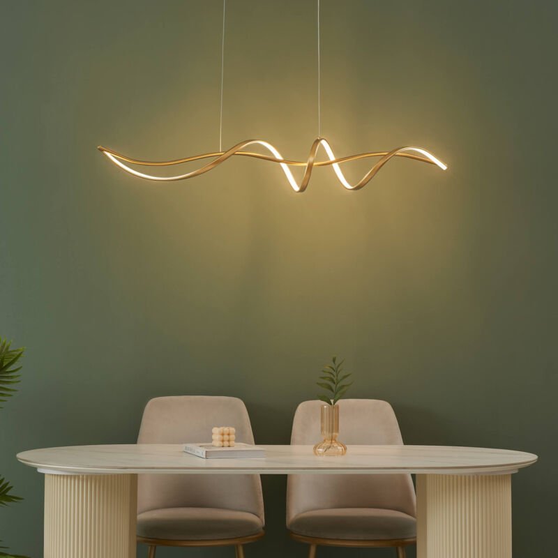 Große goldene spiralförmige Hängelampe 120 cm lang - Lybell