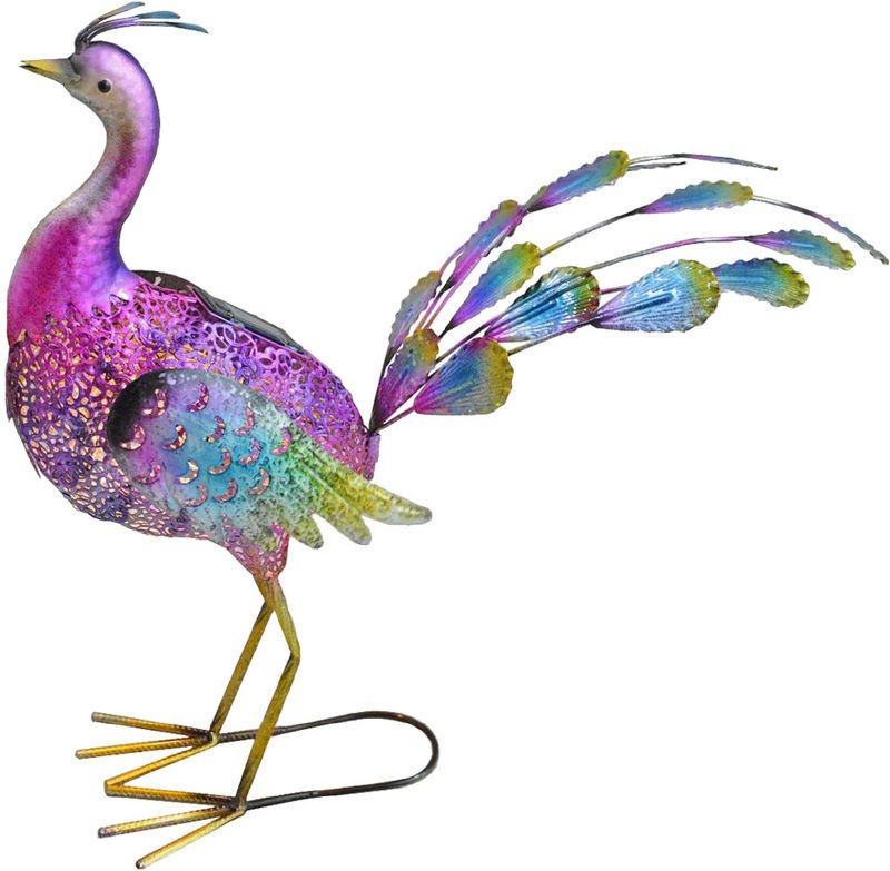 Solar Gartenskulptur für Außen Gartendeko Figur Terrassen Skulptur Akku im Pfau Design, Metall bunt, LED, LxBxH 62x32x55...