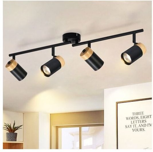 Deckenstrahler Holz Schwarz Deckenleuchte- Deckenlampe 4 Flammig GU10 led Schwenkbar 330° Spotleuchte für Wohnzimmer Sch...