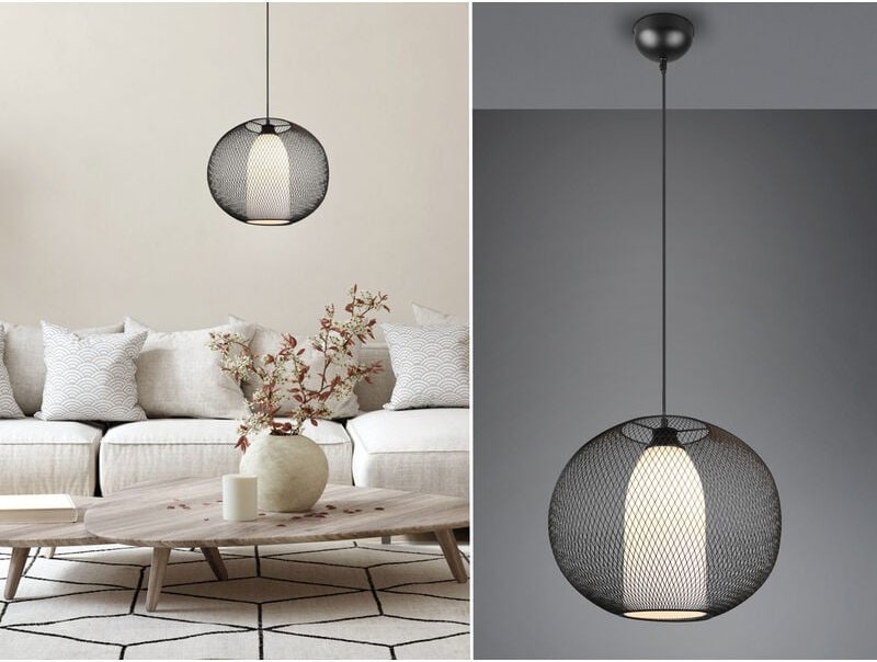 Trio Leuchten - led Pendelleuchte 1-flammig Metall Gitterschirm Schwarz mit Opalglas, ø 40cm