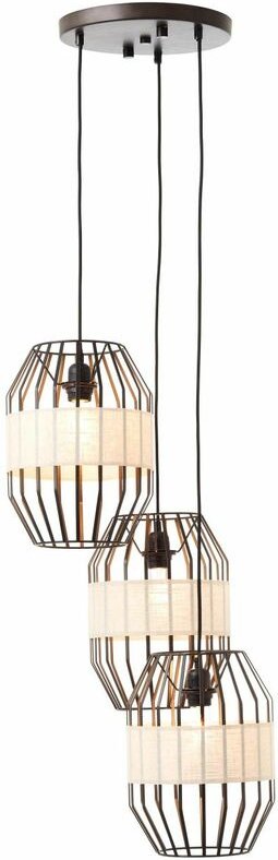 Lampe, Slope Pendelleuchte 3flg schwarz/natur, 3x A60, E27, 40W, Kabel kürzbar / in der Höhe einstellbar - Brilliant