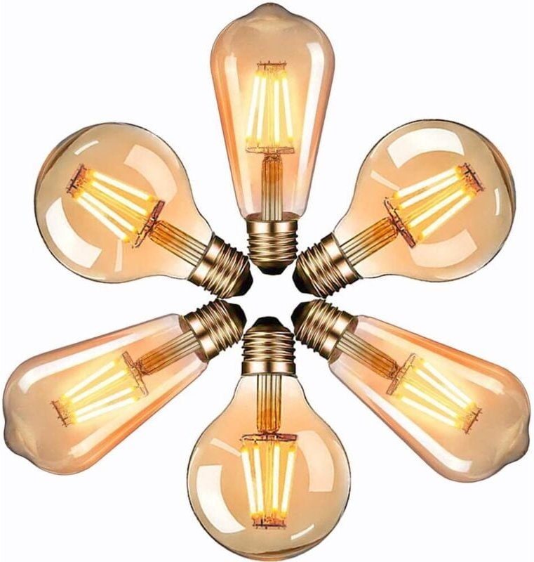 Edison-LED-Glühbirne, dekorative Vintage-E27-Lampe, 6 Stück, 4 W, 2700 K, ST64 und G80 warmgelb