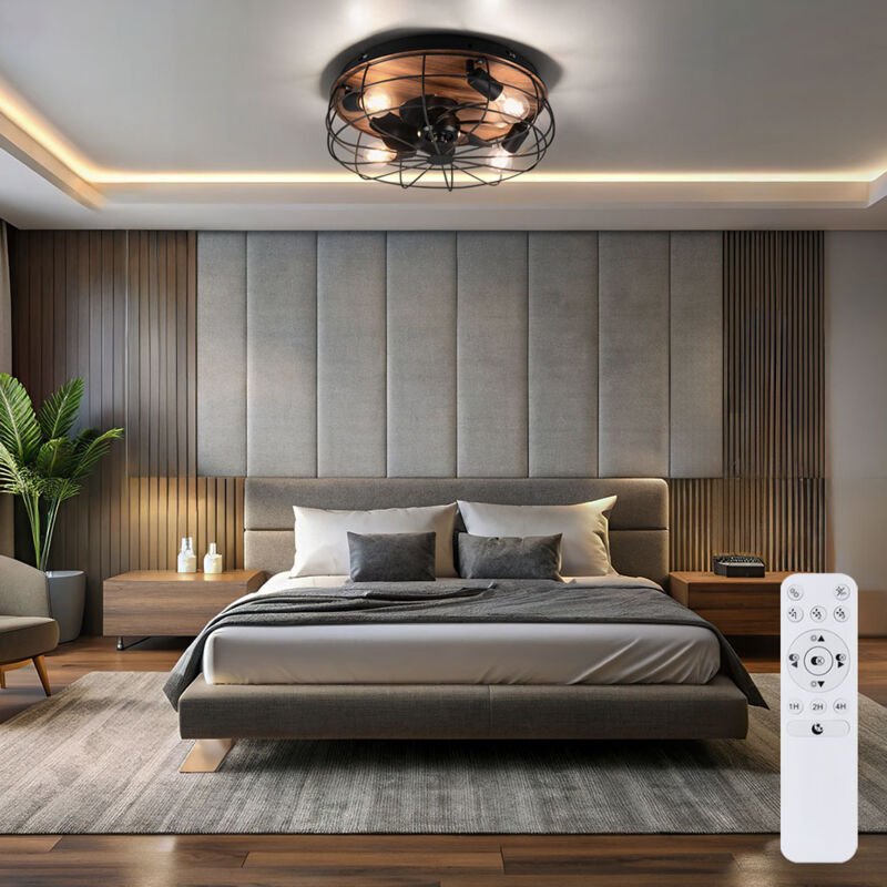 Deckenventilator mit Fernbedienung Deckenlampe Schlafzimme RL ampe Wohnzimme RL euchte Kühler Lüfter, Metall schwarz Hol...