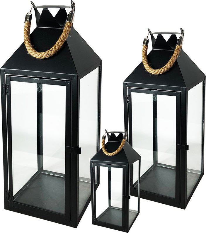 3er Laternen Set Metall Schwarz 25/40/51cm-DMC8133