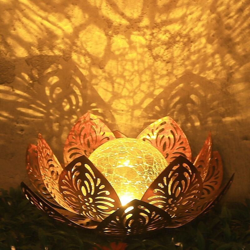 Solarleuchten für draußen – Gartendekoration für draußen – Lotusblätter mit Craquelé-Glaskugel – Solar-Lotusblumenleucht...