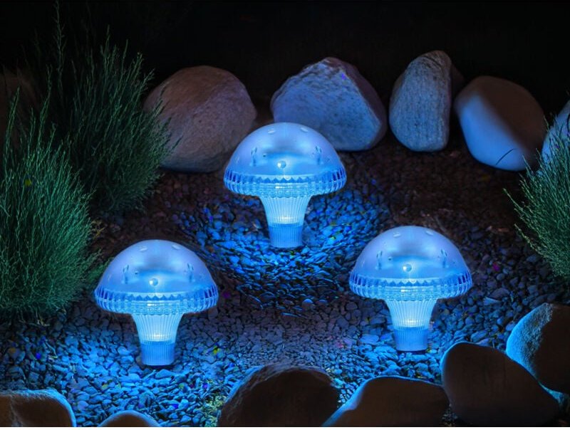 3-er Set led Solarleuchten, Blau mit Erdspieß Höhe 27,5 cm