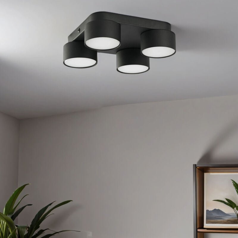 Licht-erlebnisse - Deckenlampe flach h: 6,5 cm b: 22 cm Schwarz 4-flammig GX53 Metall Deckenleuchte Flur Küche