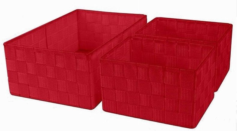 Trade Shop Traesio - Trade Shop - set mit 3 rechteckigen organizerkörben aus stoff für badezimmer rot 69910 -
