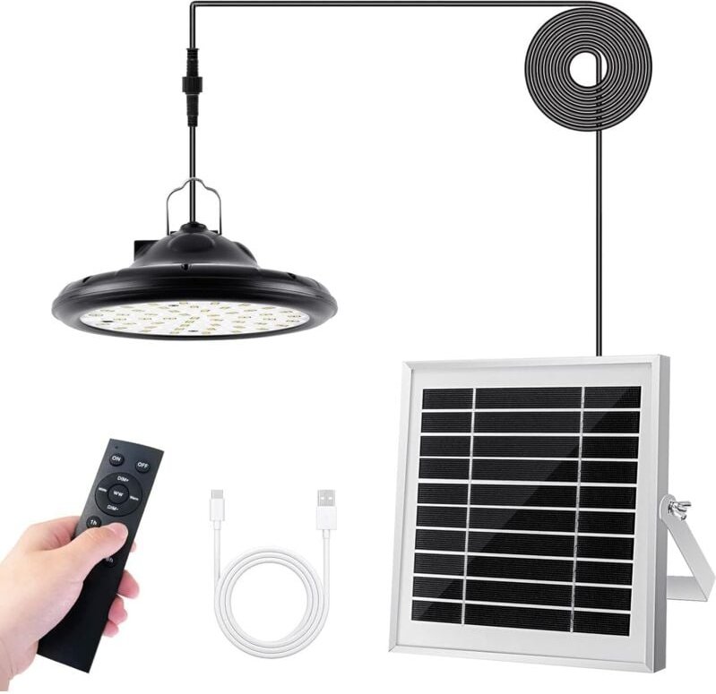 100 LEDs 1200 lm Solarleuchte für den Innen- und Außenbereich, 3-Modus-Solar-Hängelampe, verstellbares Solarpanel, 4 Hel...