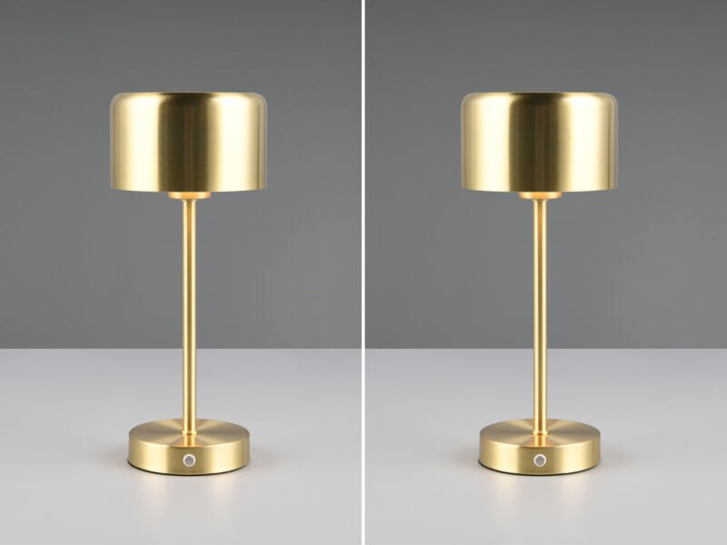 2er SET Akku Tischleuchten, per USB aufladbar, dimmbar, Messing matt, Höhe 30cm
