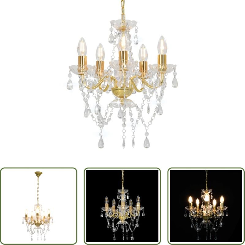 Kronleuchter mit Perlen - Kronleuchter mit Perlen Golden Rund 5×E14