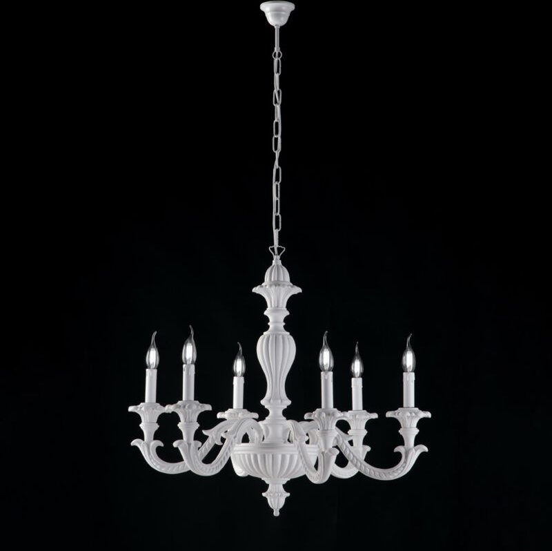 Leonardo - Schäbiger weißer Holzkronleuchter 6 Lichter 130 - Ø74 - BL180-6-BCO