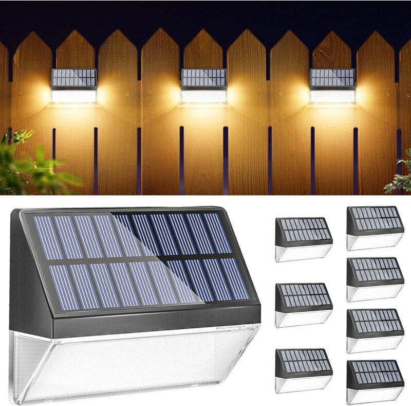 8er-Set Solar-Zaunleuchten für den Außenbereich, Solar-Zaunbeleuchtung, warmweiße Zaunleuchten, Solarblau, 8er-Set, gelb...