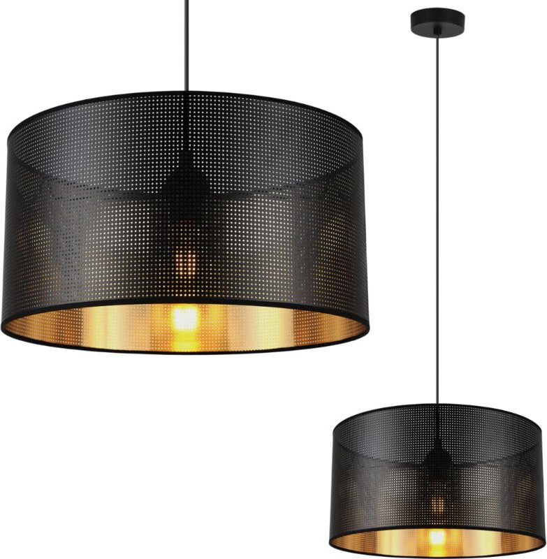 Asti Schwarze Hängelampe 1 Flacher Schwarz-Gold-Lampenschirm 35 Cm