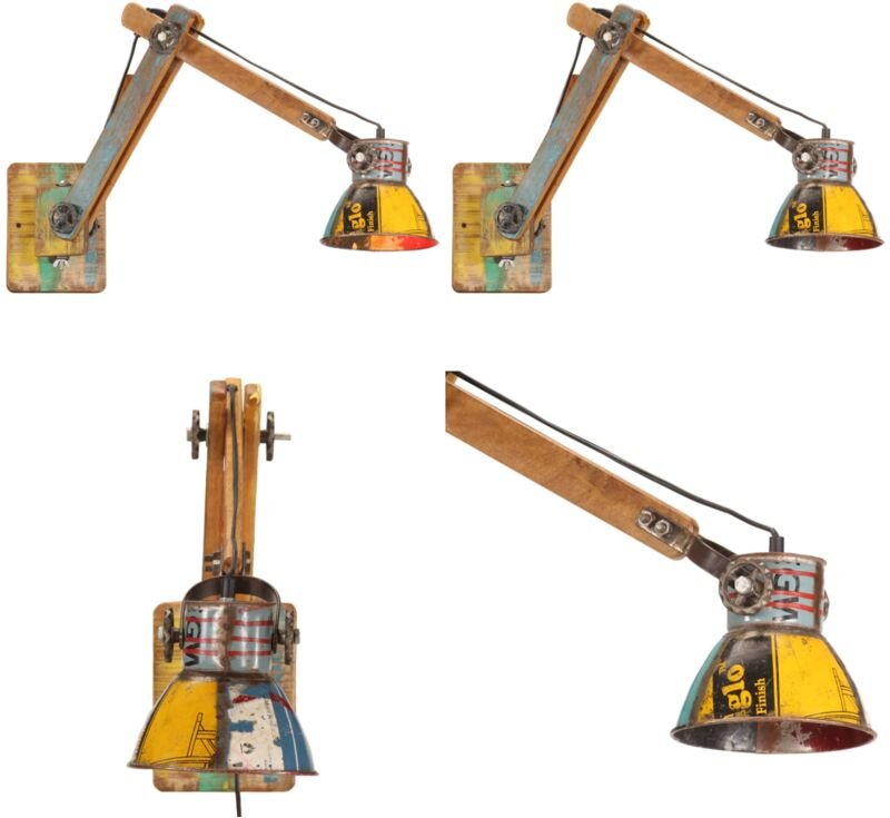 Wandleuchte Industrie-Stil Mehrfarbig Rund E27 - Wandlampe mit verstellbarem Arm - Altholz Lampe