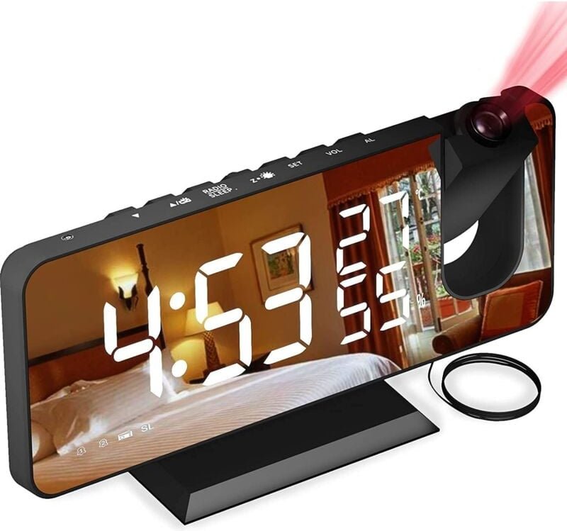 Thumbnail - Projektionswecker, Nachttischwecker mit FM-Radio, Digitaluhr mit USB-Ladeanschluss, Schlummerfunktion, 7-Zoll-LED-Spiege...
