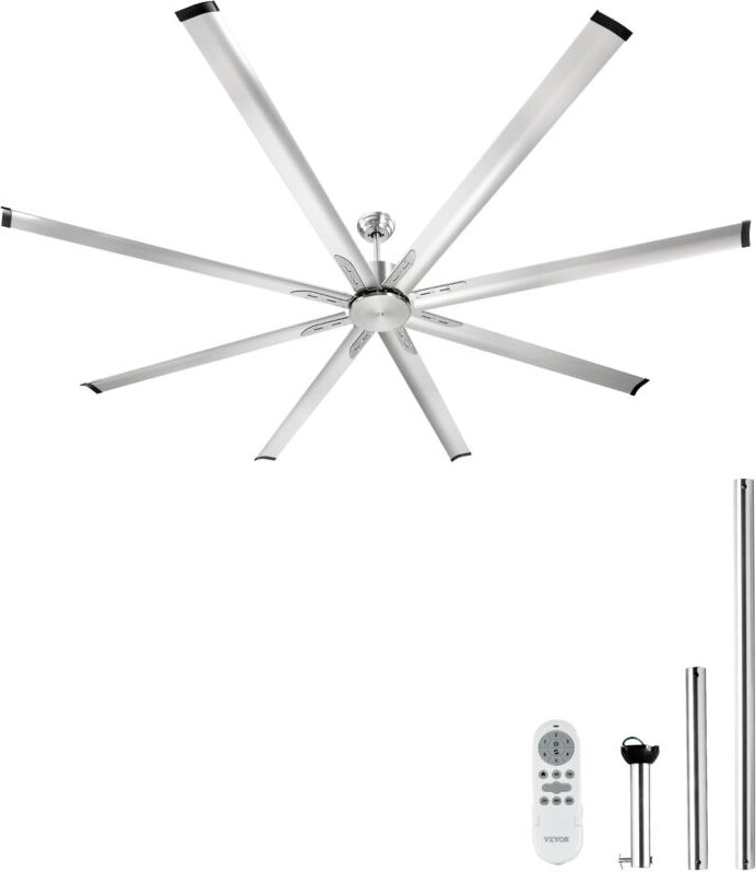 VEVOR 244 cm Deckenventilator ohne Beleuchtung, 6-Gang-Fernbedienung, 8 Flügel aus Alu, Gleichstrommotor, Ventilator für...