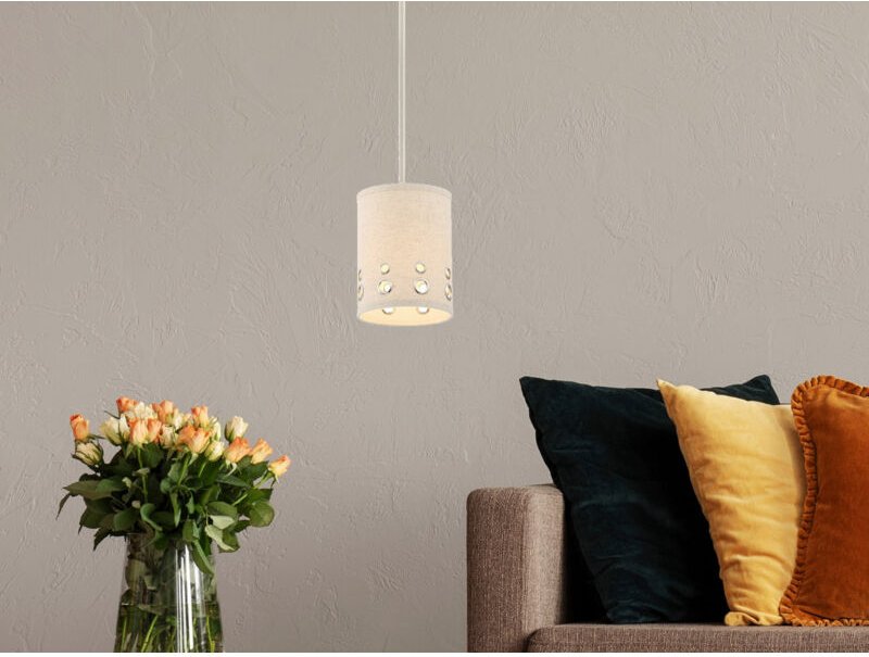 Meinewunschleuchte - Kleine led Pendelleuchte aus Stoff, 4-stufig höhenverstellbar, ø 15cm