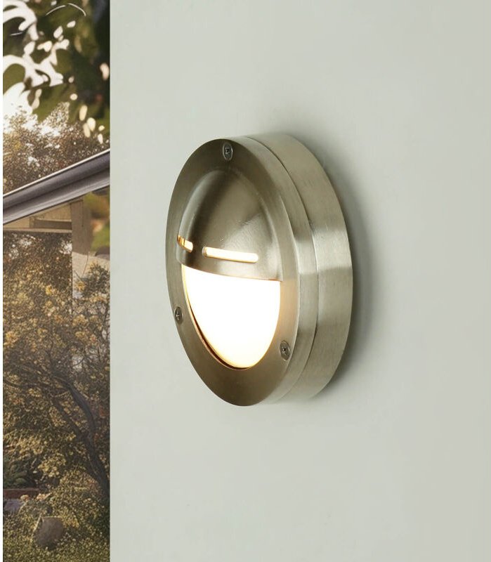 Außenwandlampe IP64 Nickel Glas Echt-Messing Ø 14 cm Maritim G9 Wandleuchte außen Garten