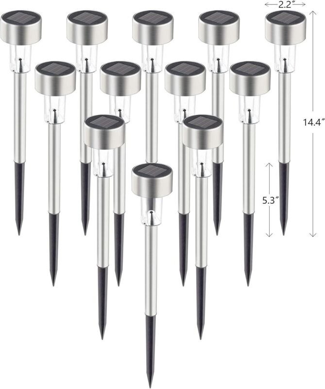 12er-Pack Solar-Wegeleuchten, wasserdichte IP44-Solarleuchten aus Edelstahl mit automatischem An-/Ausschalten, Solarleuc...