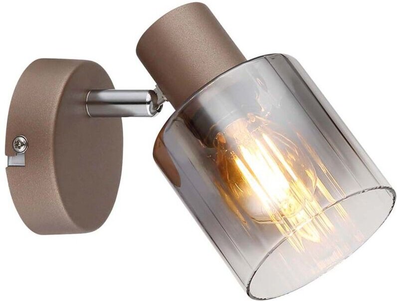 Wandleuchte Wandlampe Flurleuchte Metall kaffeefarben Glas rauchfarben H 12,5 cm