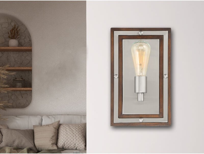 Rustikale Wandleuchte westerly aus Holz und Metall, Höhe 32cm