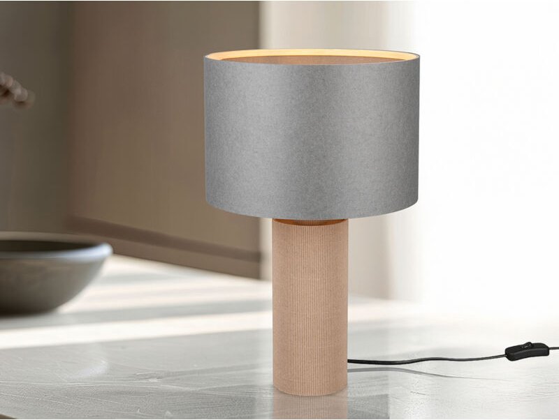 Meinewunschleuchte - Große led Tischleuchte aus recycelter Pappe und Bambus, Höhe 48cm