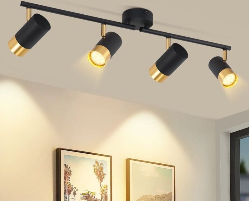 Deckenstrahler 4 Flammig Küchenlampe GU10 - Deckenspots Schwarzgold Flur Wandstrahler 350° Drehbar Strahler Vintage Retr...