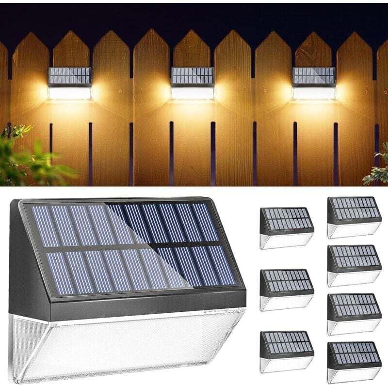 Set mit 6 Solar-Zaunleuchten für den Außenbereich, warmweiße Solarleuchten, blaue und gelbe Solarleuchten