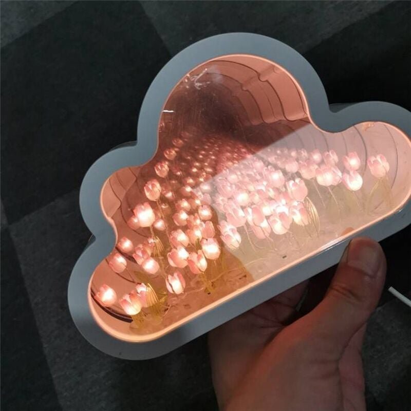 Cloud Tulip Spiegel-Nachtlicht, LED-Tischleuchten, Pink