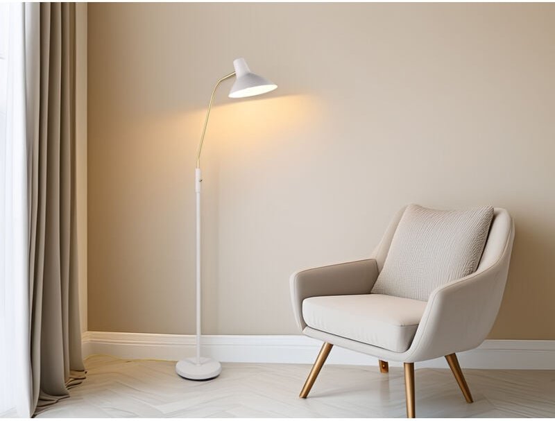 Retro led Stehleuchte mit Flexarm, Metall Grau-Gold Höhe 145cm