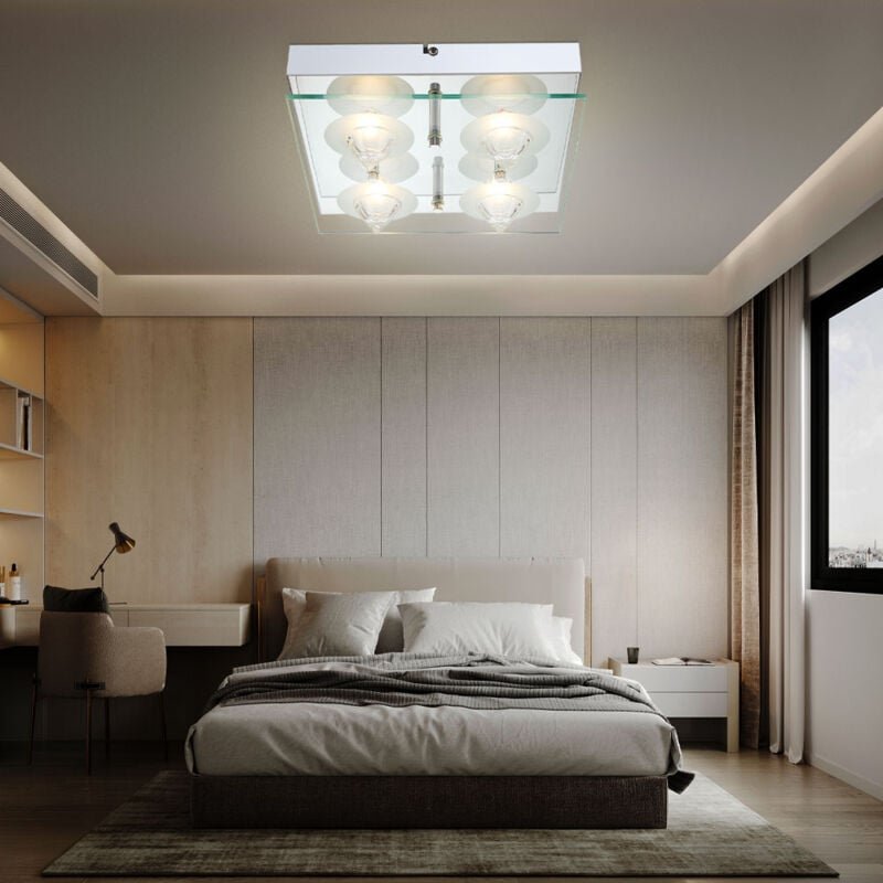 Globo Lighting - Deckenlampe Deckenleuchte Wohnzimmerlampe Glasplatte chrom 4 flammig led, Metall Glas, 1x led, l 25 cm