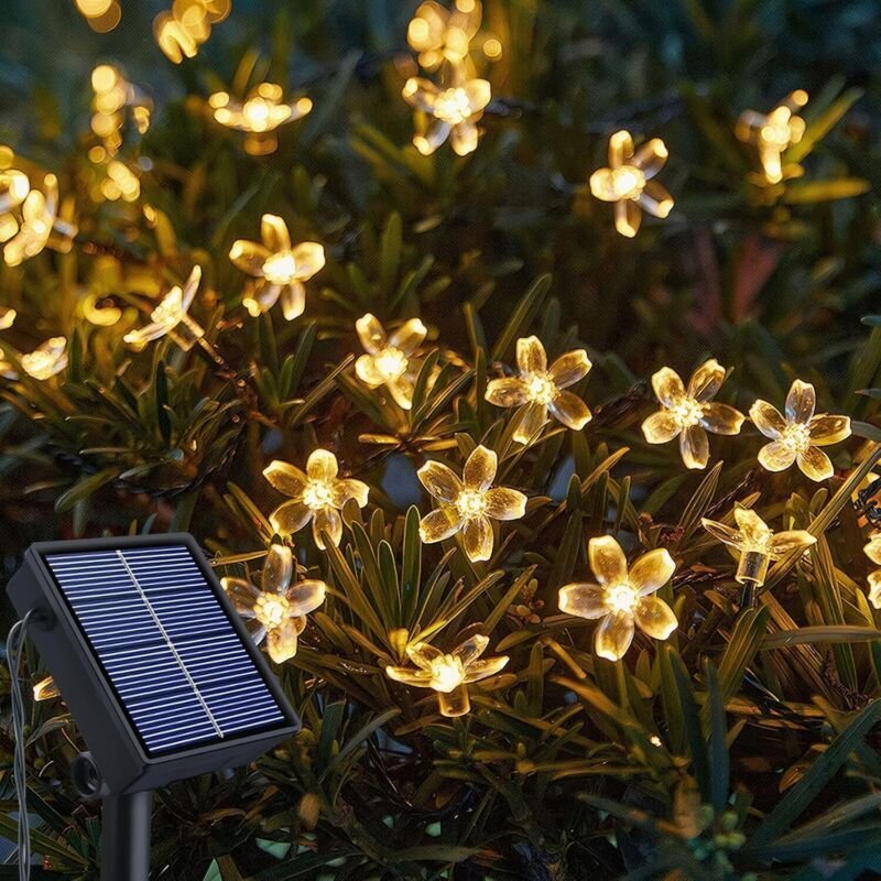 Solar-Außenleuchte – 12 m, 100 LEDs – Kirschblüten-Lichterkette – 8 Modi, wasserdichte Solar-Gartenleuchte
