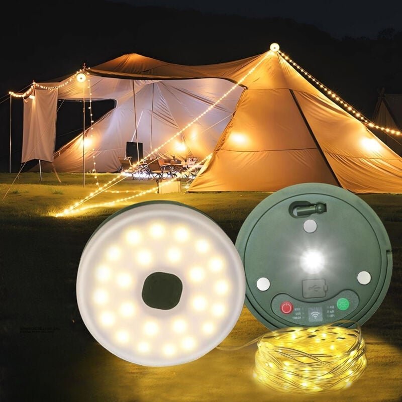 【10M, 8 Beleuchtungsmodi, Energielabel E】Wiederaufladbare LED Lichterkette für Camping & Außenbereich – Tragbare, Wasser...