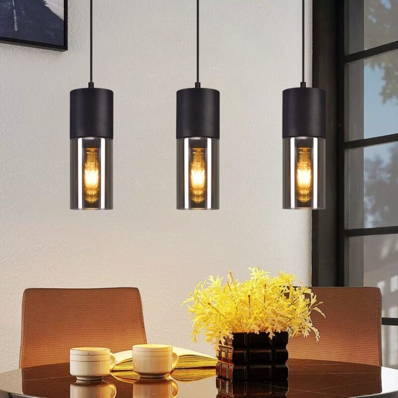 Pendelleuchte Esstisch Hängeleuchte E27 - Pendellampe 3 Flammig Verstellbare led Modern Lampenschirm Glas Lampen Schwarz...