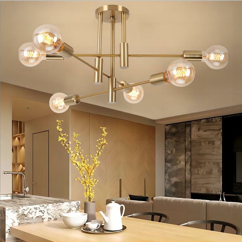 Deckenleuchte Industrielle Vintage, 6 Lichter E27, Deckenlampe aus Metall, Kreative Innenbeleuchtung für Esszimmer, Schl...