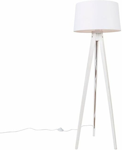 Modernes Stehlampenstativ weiß mit Leinenschirm weiß 45 cm - Tripod Classic