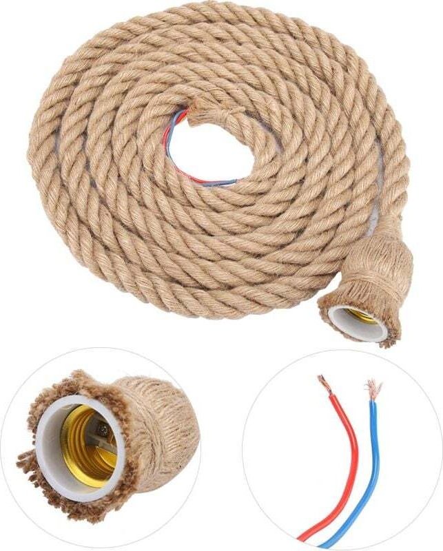 Lustre Vintage À Corde Chanvre 3M Suspension Plafonnier Avec Douille E27
