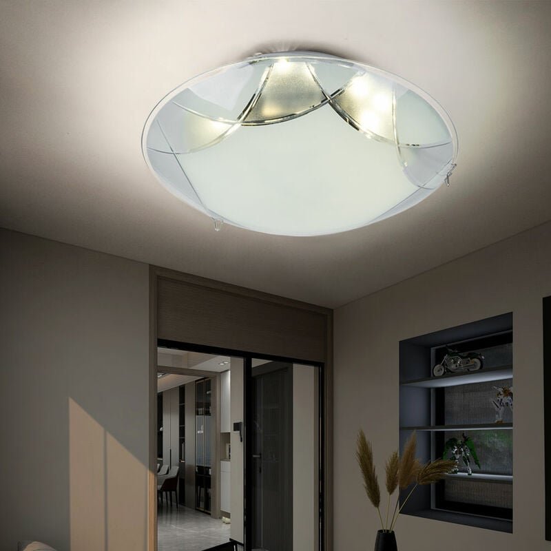 Thumbnail - Globo - led Deckenleuchte Glas Modern Wohnzimmerleuchte Decke Chrom Deckenlampe Flurleuchte weiß, nickel-matt opal, 1x l...