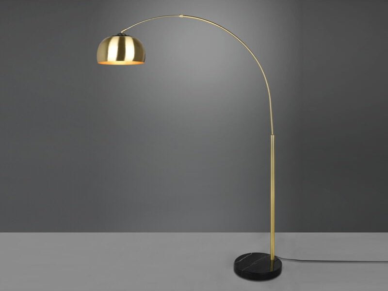 Trio - Bogenlampe argentina Messing matt Fuß Schwarz große Ausladung, Höhe 200cm