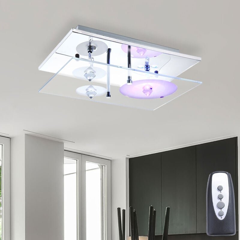 Deckenleuchte Lampe Fernbedienung mit Farbwechsel Wohnzimmerleuchte chrom, mit Kristallen Glas , 3x20W 3x 260lm, LxBxH 3...