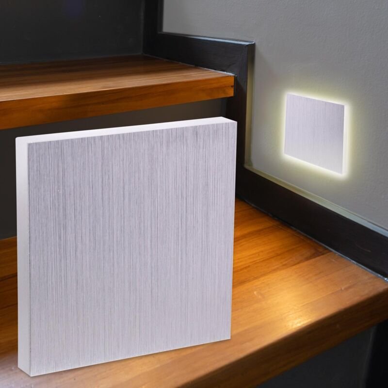 LED Treppenleuchte eckig Alu-gebürstet - Lichtfarbe: Warmweiß 1,5W - Lichtaustritt: Linea