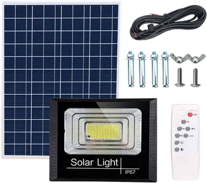 YMYNY Solar-Flutlicht + Fernbedienung + Timer + Helligkeitsregelung, 50 W mit 180 LED-Perlen