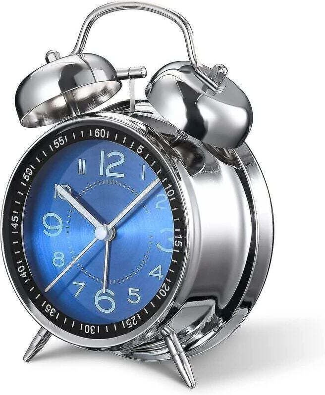 Lauter Wecker für Tiefschläfer, 4-Zoll-Quarzuhrwerk ohne Ticken, Hintergrundbeleuchtung, Doppelglocke (blau)